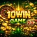 10WIN GAME logo with golden coins, roulette wheel, and 777 slots on a dark green-gold background, watermark 'apkroyal.org